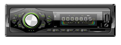 جهاز إرسال FM صوت مشغل MP3 للسيارة مزود بلوحة ثابتة DIN واحدة مع علامة ID3 مع مدخل Aux أمامي